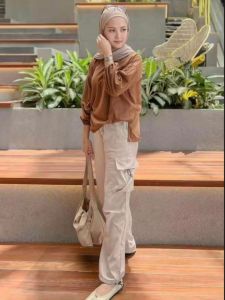 Celana Kulot Cargo wanita Twill Combed Terlaris