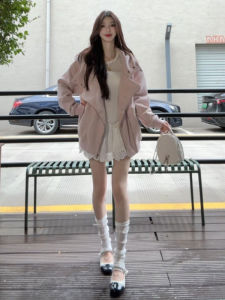CHANGTONG | Áo Khoác Hooded Thời Trang Màu Hồng cho Mùa Xuân