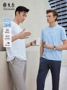 เสื้อยืดคอกลมแขนสั้นผู้ชาย Ygol ระบายอากาศได้ดี แห้งเร็ว ทรงปกติ แฟชั่นฤดูร้อน กลางแจ้ง สำหรับธุรกิจและสังคม