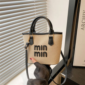 กระเป๋าสะพายข้างผ้าลายดอกไม้แบบลำลองสำหรับผู้หญิง กระเป๋าถือทรงถังสะพายข้างแบบลำลองสำหรับฤดูร้อน 2025 กระเป๋าสะพายข้างผ้าฝ้ายแบบลำลอง