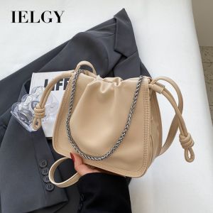 IELGY Black Pleated Chain Shoulder Crossbody Female Bag
