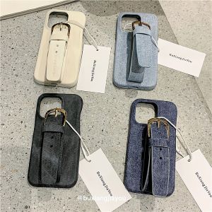 Washed Denim Bracelet Phone Case for 15 17Air Original Ins Style Womens Half Cover Luxury Fashion Digital Accessories