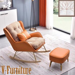 Ghế bập bênh thư giãn có tựa để tay đọc sách tặng kèm đôn gác chân bọc da vải cao cấp tiện lợi G-02 ( Hàng nhập khẩu )