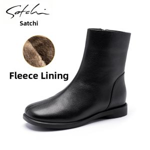 Fall and Winter Genuine Leather Slim Boot Low Heel Flat Boots
