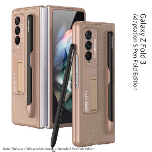 Fit Official S Pen Case For Samsung Galaxy Z Fold 5 Fold5 Case Ultra-Thin Shockproof Leather Protection Cover For Samsung Z Fold3 Fold4 Fold5 Case With S Pen Slot Holder Case For Samsung Z Fold5 With Tempered Glass Protective Film