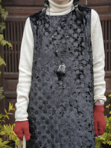 PAROCETIN New Chinese Style Polka Dot Velvet Dress Hollow out Design Thickened Sleeveless Vest Skirt for Women Autumn Winter