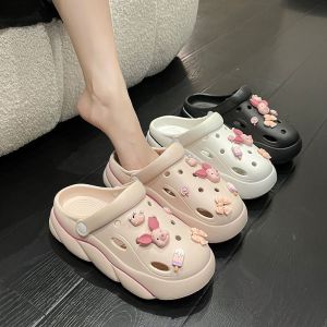 Womens Hole Shoes Ins Student Outer Wear Womens Summer Thick Sole Drooping Hole Shoes 2024 New Arrival Two-Way Sandals