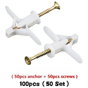 100PCS Plasterboard Expansion Screws Tube Plastic Toggle Anchor Wall Plugs Hollow Drywall Self Drilling Anchor Bolt Fastener Kit