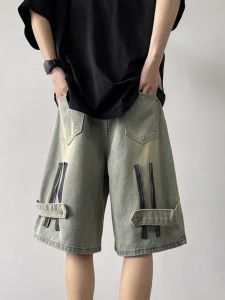 Retro American Mud-Dyed Jeans Shorts Mens Summer Thin Fashion Workwear Design Sensation Five-Quarter Pants Casual Loose Fit