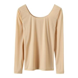 ZISU | Ultra-Thin Skin Color Womens Base Shirt Self-Heating Seamless Invisible Thermal Wear Warm Top Long Sleeve Round Neck Design