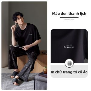 JIALEFEN | Quần Dài Tay Ngắn Mỏng Phong Cách Thường Ngày Cho Nhà