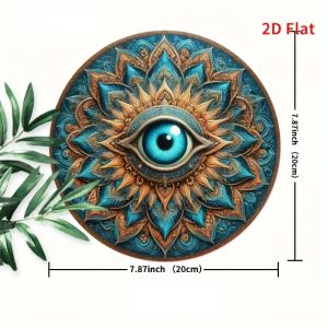 Greek Evil Eye Metal Wall Decor - 2D Flat Round Plaque for Office Entryway Cultural Gift