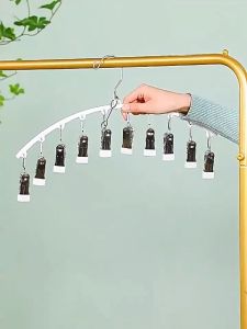 Hoptech ที่หนีบผ้า 10 ชิ้น ตัวหนีบผ้า ที่ตากถุงเท้า สแตนเลสแบบโค้ง ไม้แขวนแบบหนีบ กันลื่น กันลม ทนทาน