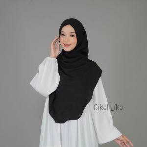 Cikal Lika Hijab Instan HITAM Kerudung Syari Model Putar Bahan Cringkle