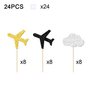 YOMDID 24Pcs Airplane Cake Toppers Multi Glittering Cloud Plane Cupcake Toppers Decorations Travel Theme Cake Toppers