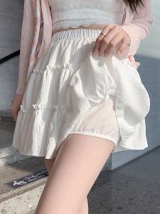 White Lace Short Skirt Cake Style Womens Summer 2024 New Ballet Puffy A-Line Mini Skirt High Waist Polyester Fiber
