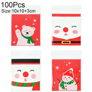 100Pcs 10x10cm Merry Christmas Candy Bags Santa Claus Cookies Gifts Packing Bag For Christmas Decoration 2025 New Year Xmas Gift