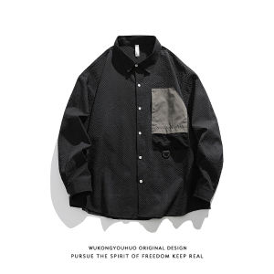 Spring Trendy Mens Long Sleeve Loose Casual Shirt with Pocket Retro Design Youth Popular Loose Fit Couples Shirt