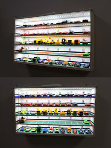 1:64 Tomica Car Model Display Cabinet 1:43 Parking Lot Solid Wood Dustproof Storage Box with Light Dust Cover