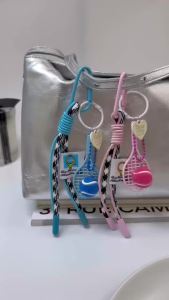 Alloy Heart-Shaped Tennis Set Keychain With Double-Strand Hanging Rope Bag Hanger Pendant For Mobile Phone Gift Pendant