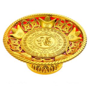 Đĩa hoa quả ban thờ đĩa trái cây thờ cúng bề rộng 20cm đựng 5 quả màu vàng rất đẹp phù hợp thờ phật ban thần tài