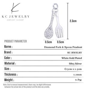 KC Jewelry S925 Silver - Diamond Fork & Spoon Pendant