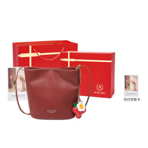 Aokang Water Bucket Bag Womens 2025 New Plant Tanned Cowhide Single Shoulder Commuter Bag Large Capacity Crossbody Bag