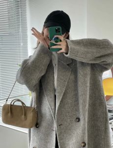 Oatmeal Color Reversible Cashmere Coat Women Mid Length Long Length Fall and Winter New Arrival Loose Fancy Korean Style Woolen Coat Women