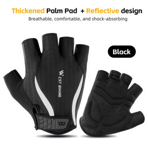 West Biking | WEST BIKING Breathable Summer Half Finger Cycling Gloves Shock Absorb Thick Palm Pad Anti-slip MTB Road Sports Protective Gloves