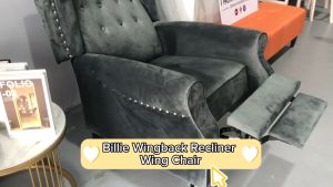 [FREE INSTALLATION] SMASIS BILLIE Wingback Recliner Wing Chair Velvet Upholstery Tufted Solid Wood Leg