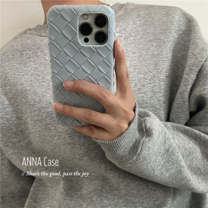 AnnaCase Creative Blue Weave Pattern Leather Phone Case for  17Pro Max 16 Leather 15Pro New Model 14 Semi-Pack Hard Shell 16Pro Max Anti-Fall Protection Cover