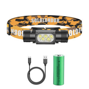 1PC SOLOLANDOR LED Camouflage Headlight USB Type-C Flashlight 2500mah 18650 Battery Memory Headlamp Multifunction Head Light Lam
