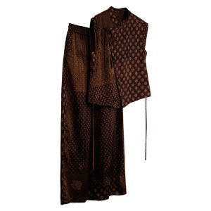 Retro Rayon Print Sleeveless Top and Wide-leg Pants Set