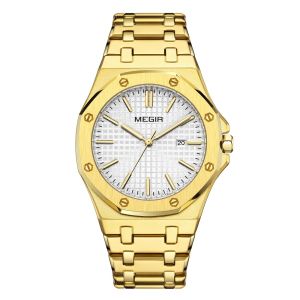 MEGIR นาฬิกาควอทซ์ผู้ชายธุรกิจคลาสสิกนาฬิกาควอตซ์สแตนเลสสายเหล็กลำลองชายนาฬิกาข้อมือกีฬาหรูหรากันน้ำวันที่