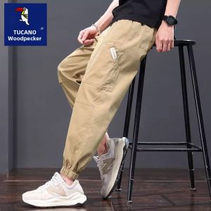 Quick Dry Thin Nine Points Casual Pants Mens Trendy Workwear Sports Cuffed Trousers Loose Fit Long Pants Cotton Blend