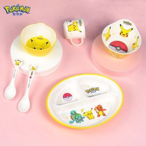 Cute Pikachu Childrens Bowl Baby Feeding Plate Divided Cartoon Water Cup Supplementary Food Bowl Home Tableware Set for Kids