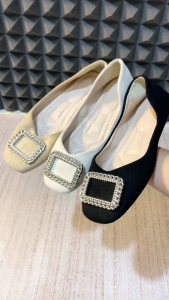 MFI Eunji Sepatu Wanita Flatshoes Kasual Kerja Kuliah Trendy Warna Khaki Hitam Dan Putih Bludru Anti Slip