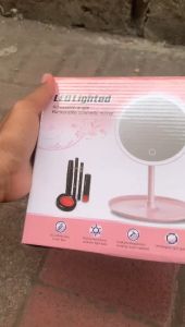 Cermin Make Up Kaca Meja Rias Lampu LED 3 Warna Bulat Bundar Standing Aksesoris Milenial Rechargeable Battery HARGA TERMURAH PROMO !!!