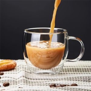 250ml Double-Walled Borosilicate Glass Coffee Mug with Handle Clear Glass Espresso Shot Cup Perfect for Cappuccino Latte Tea