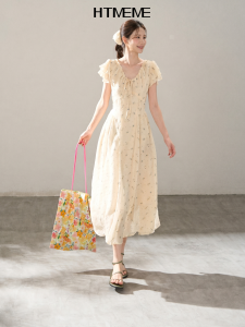 HTMEME | Floral Ruffle Sleeve Dress for Summer Texture
