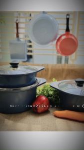 BỘ 3 NỒI Ecoramic ceramic cao cấp đáy từ phủ 5 lớp chống dính siêu bền nấu được mọi loại bếp kể cả bếp từ