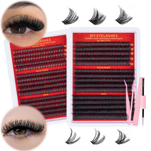 300 Pcs with Lash Bond & Seal Lash Clusters Kit Cat Lashes Cluster Eyelash Extensions Eyelash Clusters Kit DIY