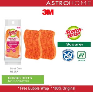 Scotch Brite 3M Spons Cuci Piring Scrub Dots Non Scratch NS PK2 Sponge Cuci Piring Higienis Kotoran Tidak Menempel Sabut Bersih Daya Gosok Kuat 100% Original (1 pax isi 2 pcs)