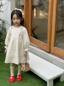 Girl Flower Embroidery White Dress - Cute Sweet Summer Long Sleeves Korean Kids Princess Dress - Baju Kanak Kanak Perempuan Princess Dress Budak Lengan Panjang - 儿童女孩公主刺绣小花连衣裙小白裙 - Christmas outfit