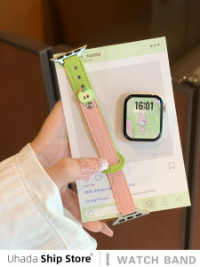 สายนาฬิกา Uhada หนังสีเขียวแอปเปิ้ลสำหรับ Huawei Fit4 Fit3 Fit2 Fit1 แบบมีหัวเข็มขัดสองหัวเข็มขัด สายนาฬิกาสำหรับผู้หญิงที่สร้างสรรค์และทันสมัย