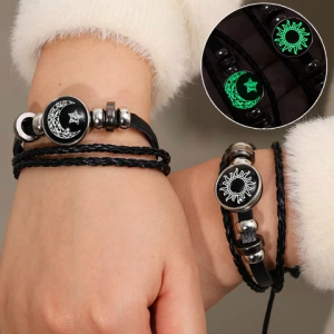 1Set Luminous Couple Bracelets Sun Moon Leather Bracelet Adjustable Band Genuine Leather Romantic