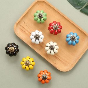 Vintage Pumpkin Cabinet Handle Drawer Handle Knobs Ceramics Metal Handle for Drawer Cabinet Door