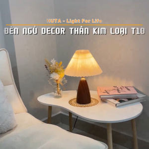 Đèn ngủ để bàn HUTA Light For Life T10 thân kim loại vân gỗ vintage điều chỉnh 3 mức sáng bóng led ánh sáng vàng tiết kiệm điện năng