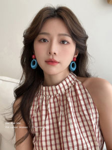 Retro Color Block Earrings Womens New Luxury Sensation Circle Unique Drop Earrings Bohemian Style Geometric Pattern Mixed Material