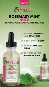 MIELLE Rosemary Mint Light Scalp & Hair Strengthening Oil 2oz - 100% Organic USA Made for Healthy Hair Growth